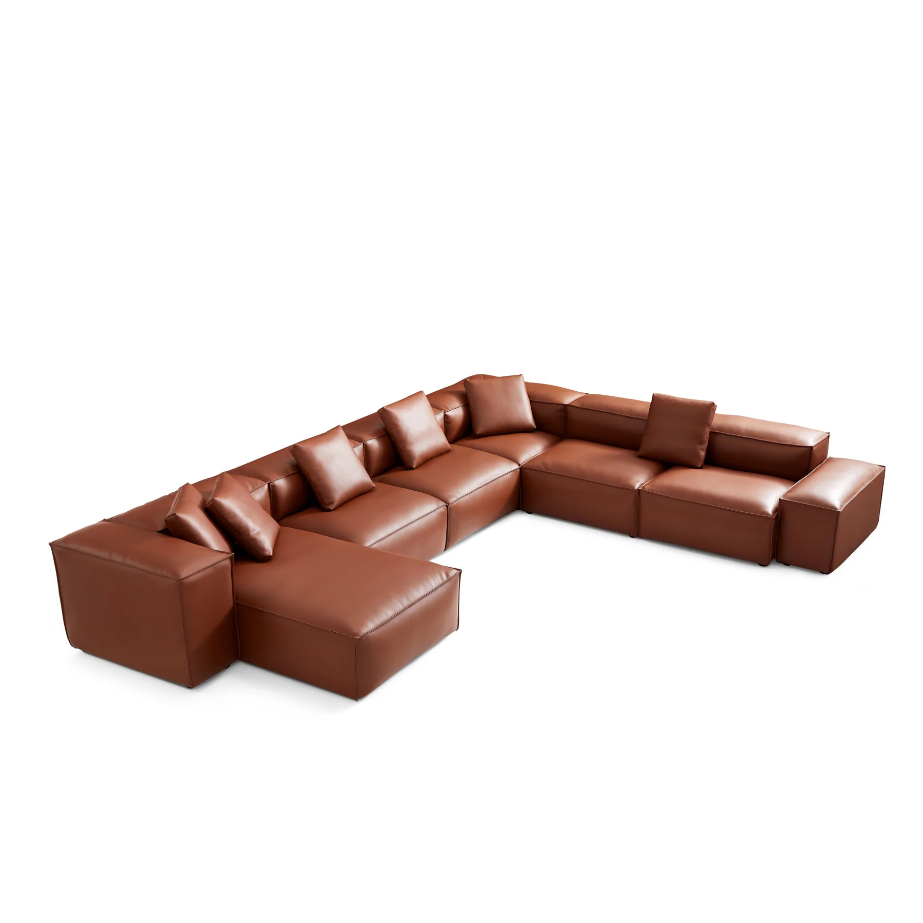 Cube Modular Brown Genuine Leather U-Shaped Sectional
