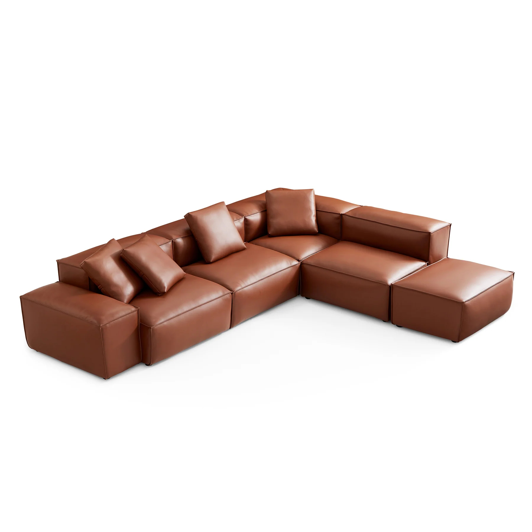 Cube Modular Brown Genuine Leather Corner Sectional With Ottoman