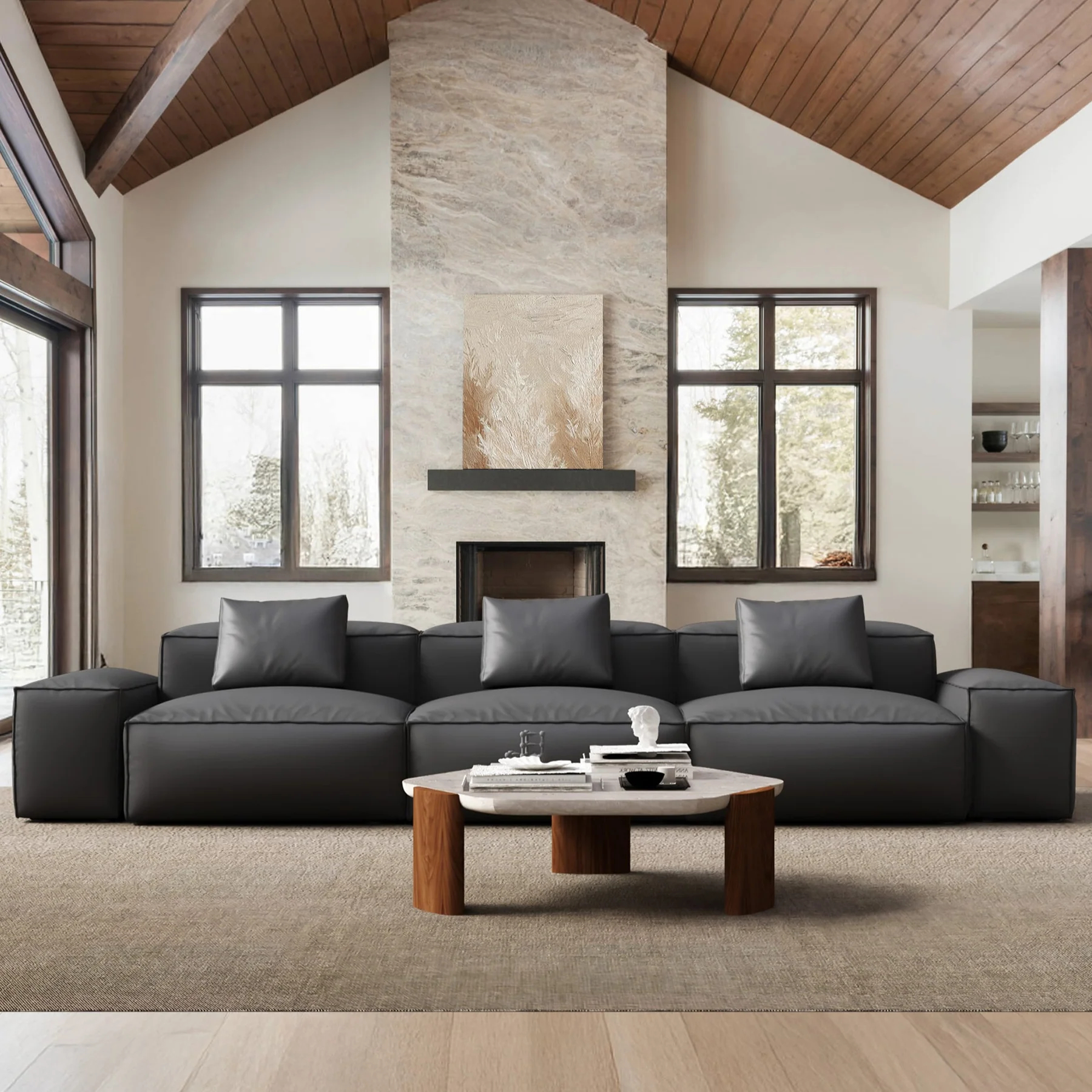 Cube Modular Dark Gray Genuine Leather Sofa