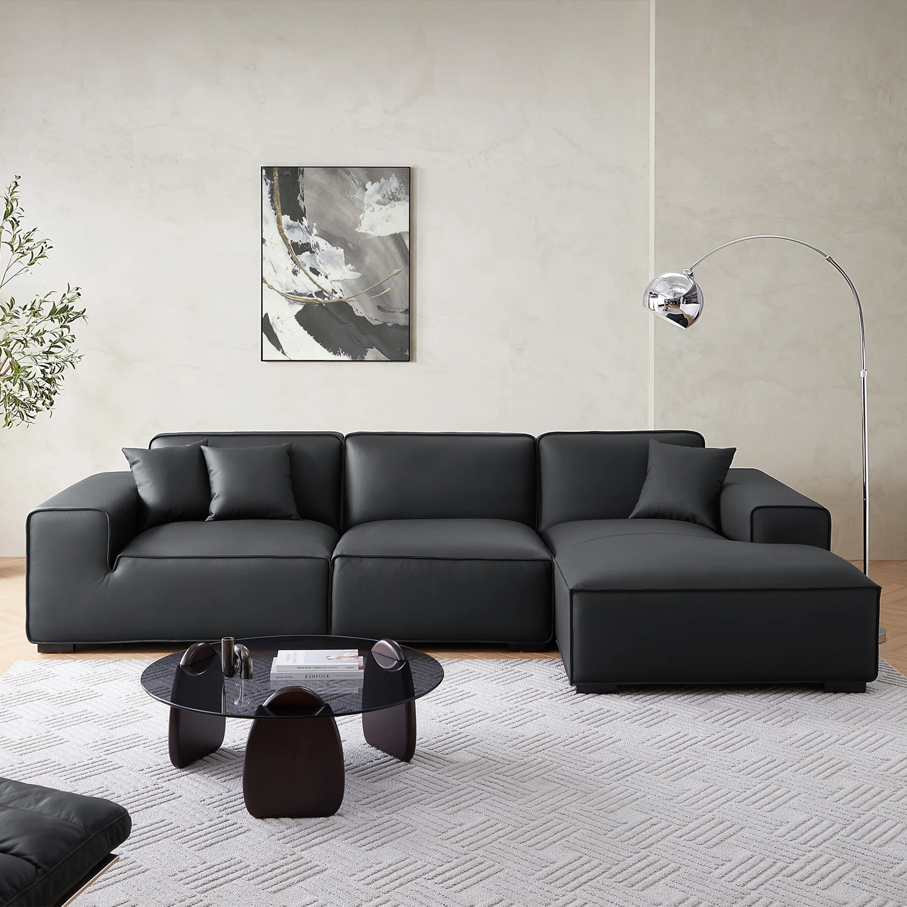 Domus Modular Black Leather Sectional Sofa