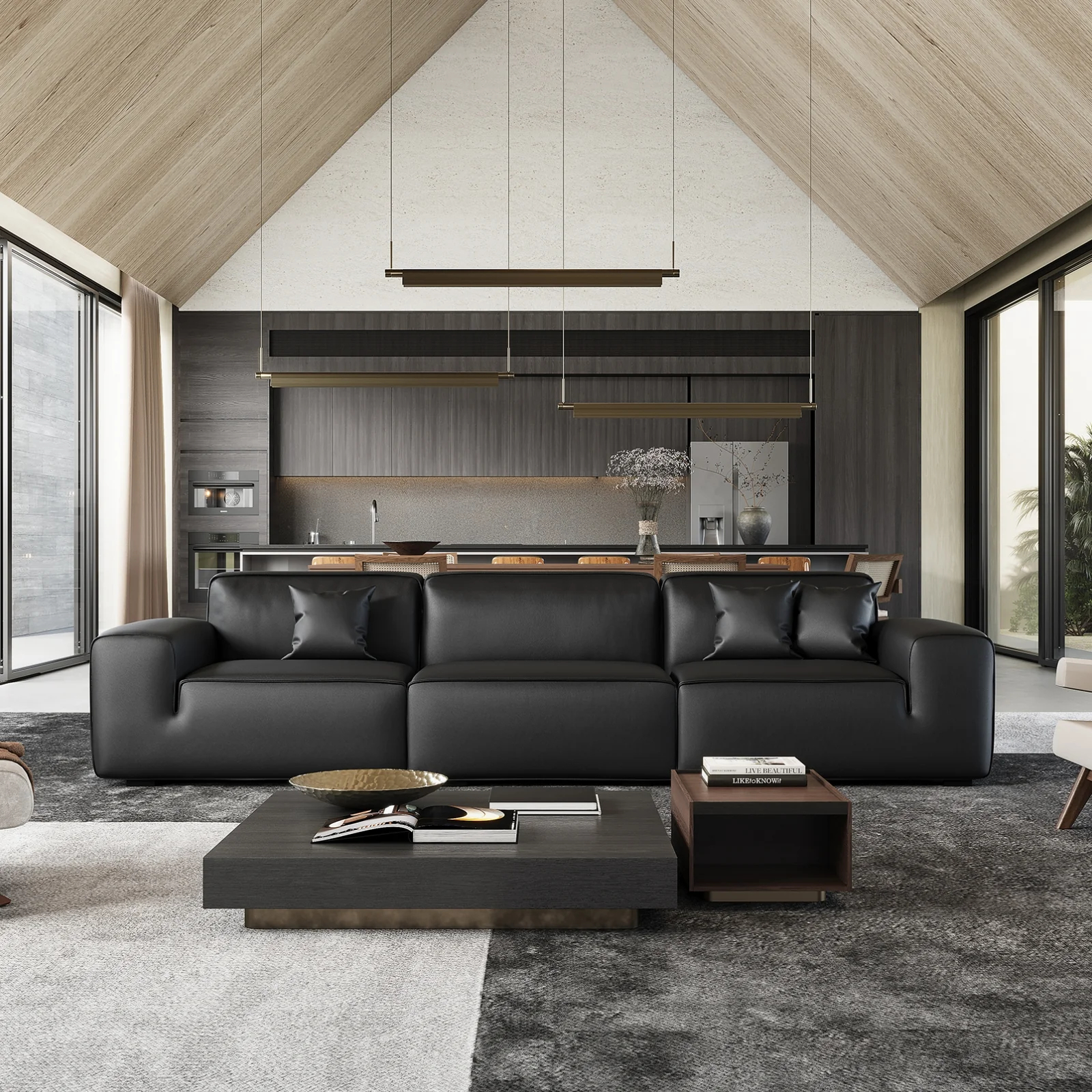Domus Modular Black Leather Sofa