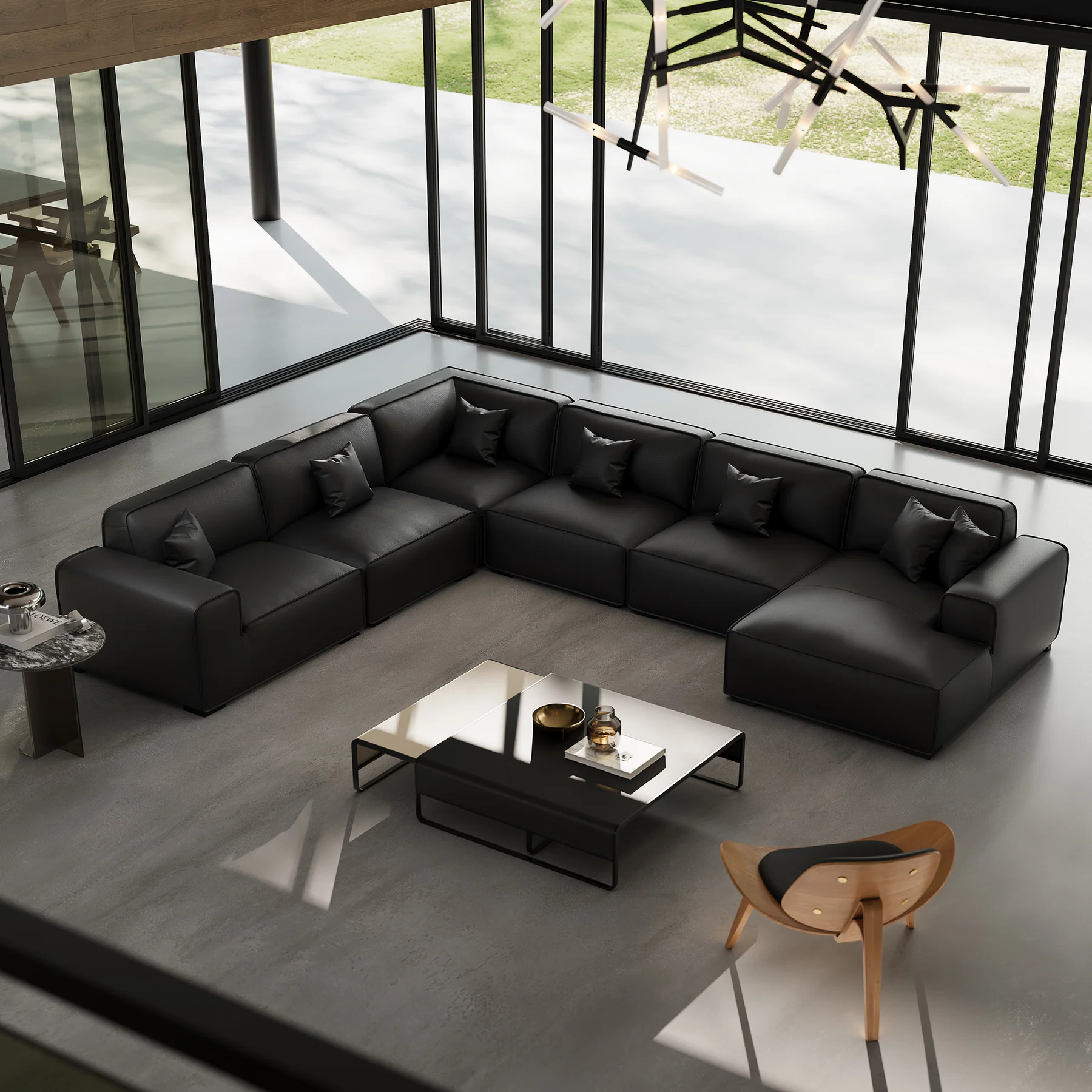 Domus Modular Dark Gray Leather U-Shaped Sectional Sofa