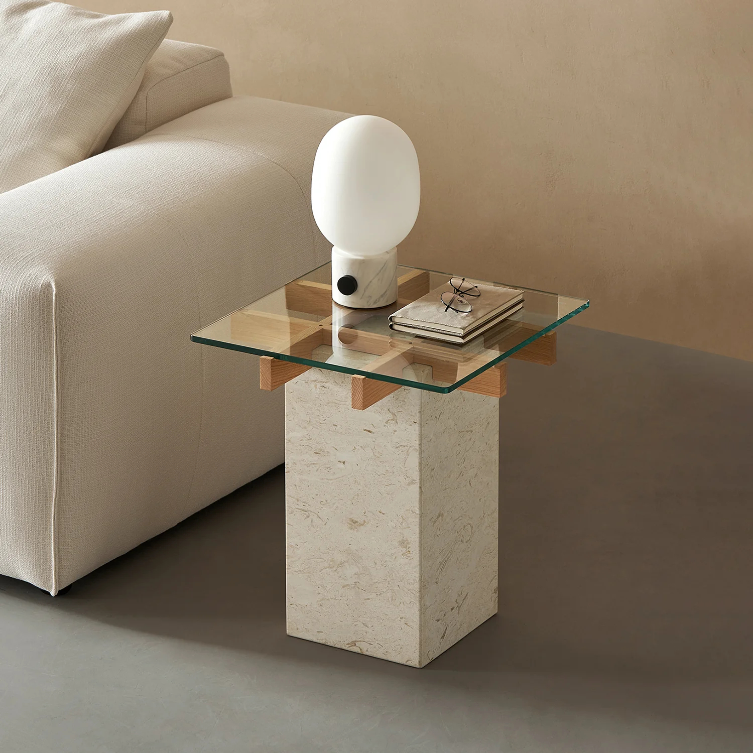 Lattice Glass Marble Side Table