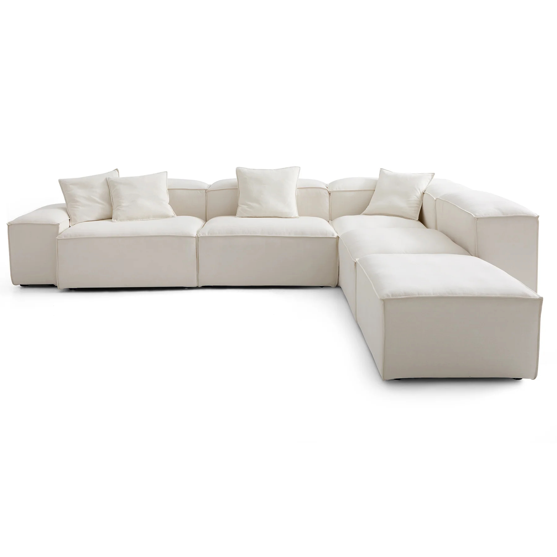Modular Beige L-Shaped Sectional and Ottoman