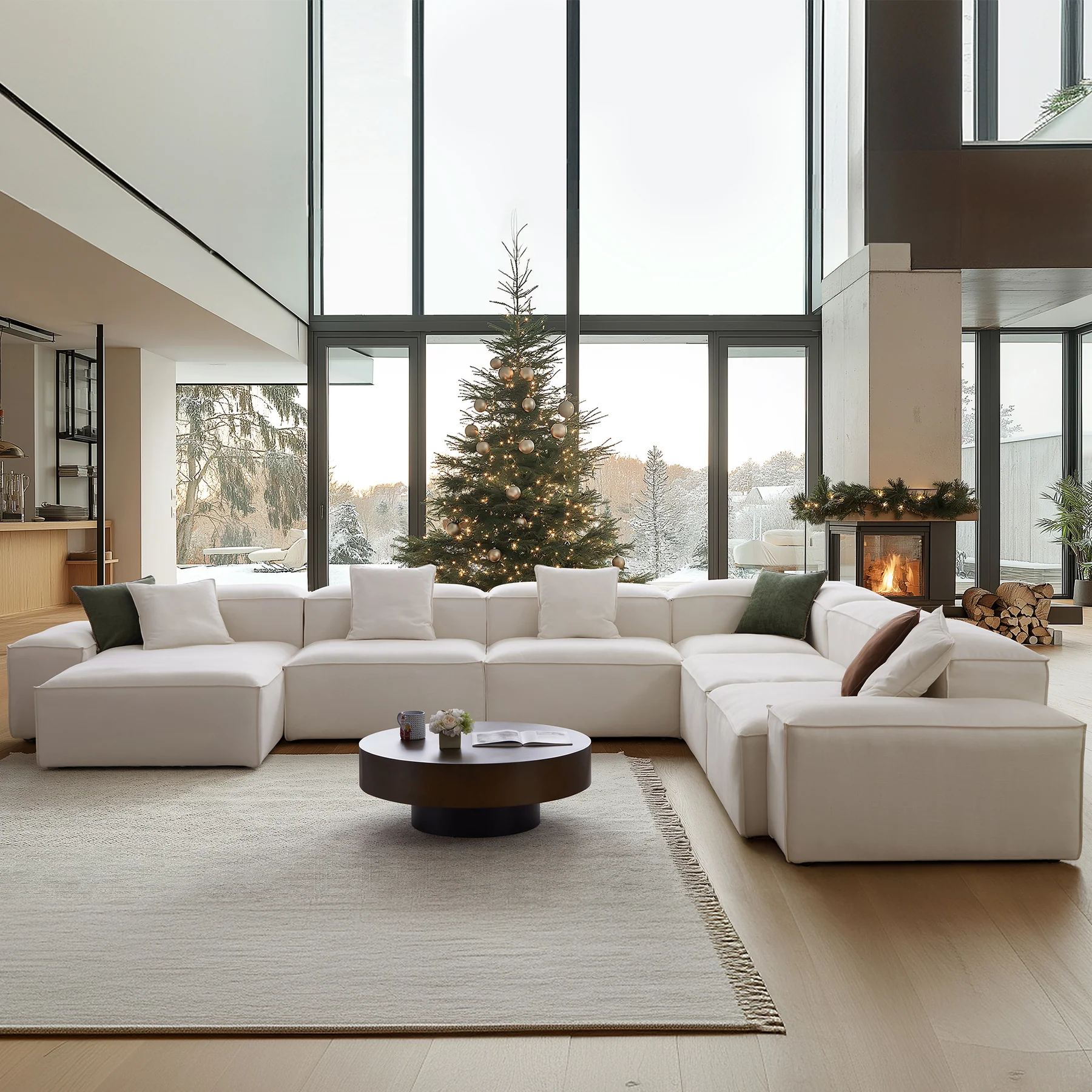 Modular Beige U-Shaped Sectional Sofa