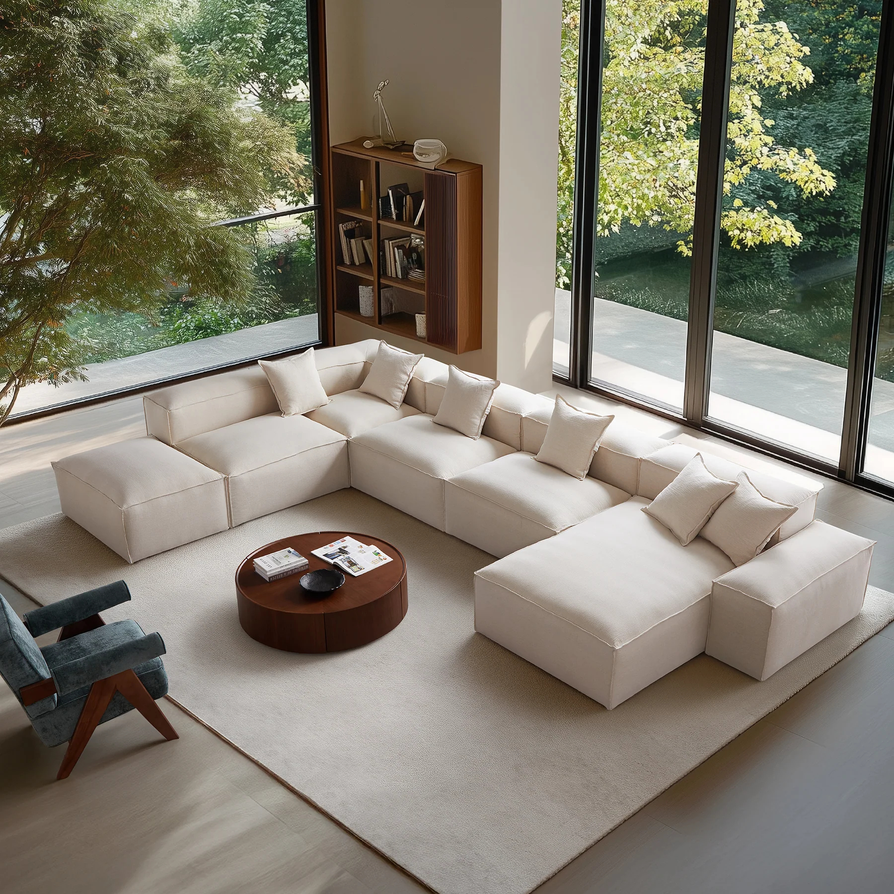 Modular Khaki Open-End Sectional Sofa