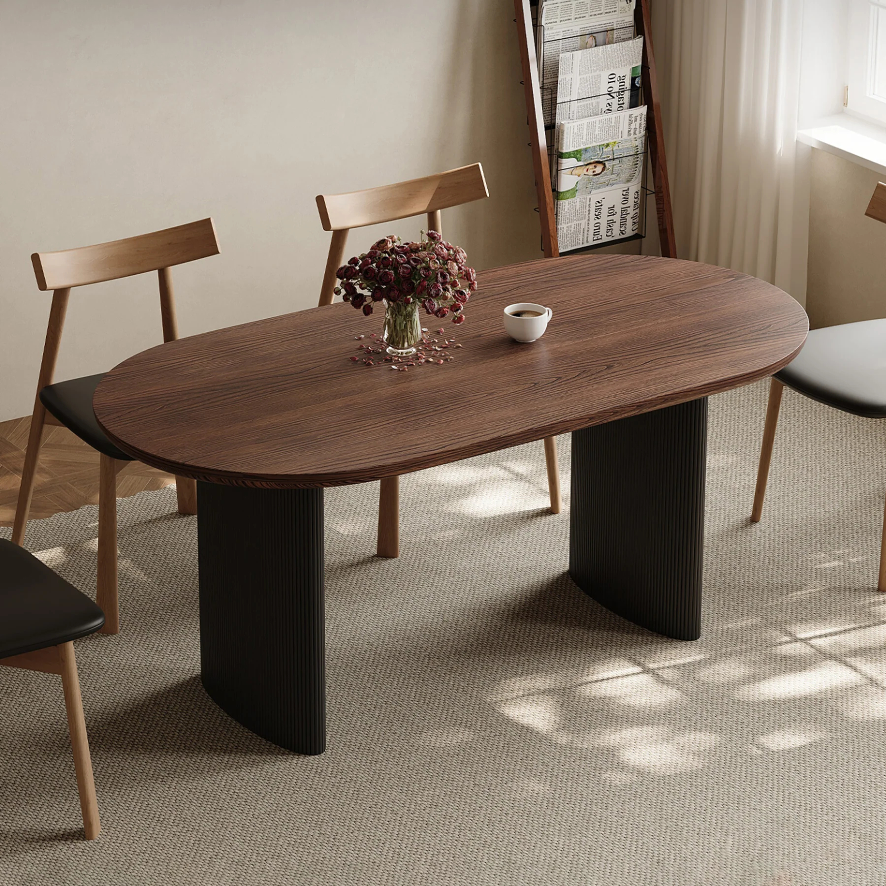 Nordic Oval Walnut Dining Table