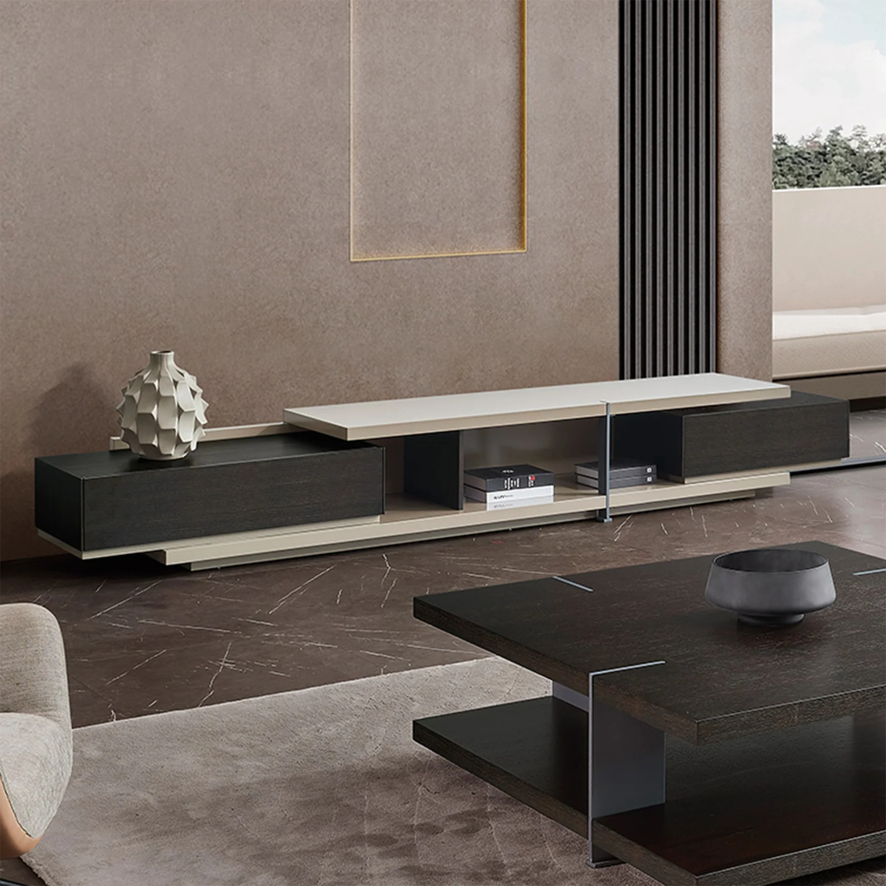 Slate & Ivory Modern TV Stand