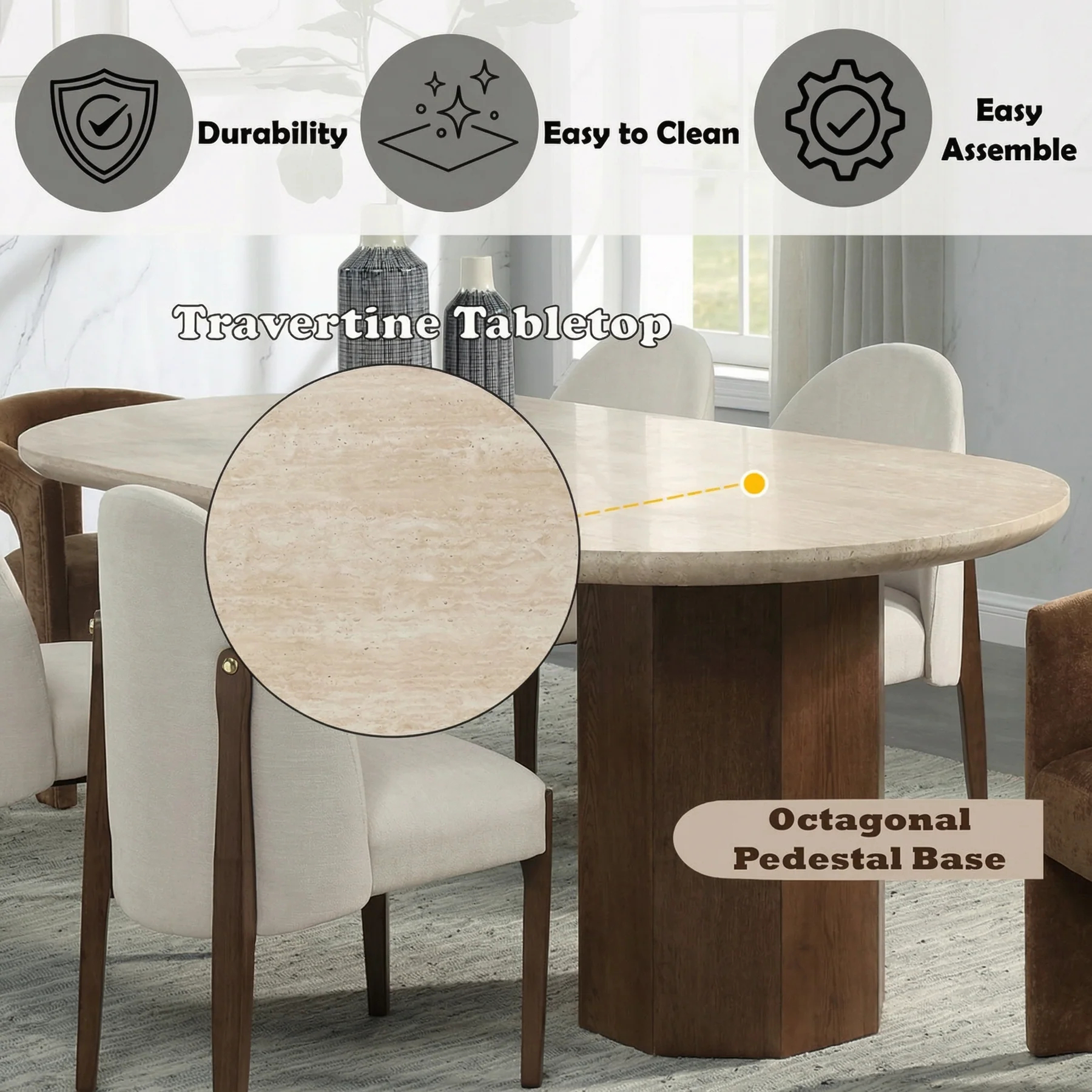 Vale Stone & Wood Dining Table