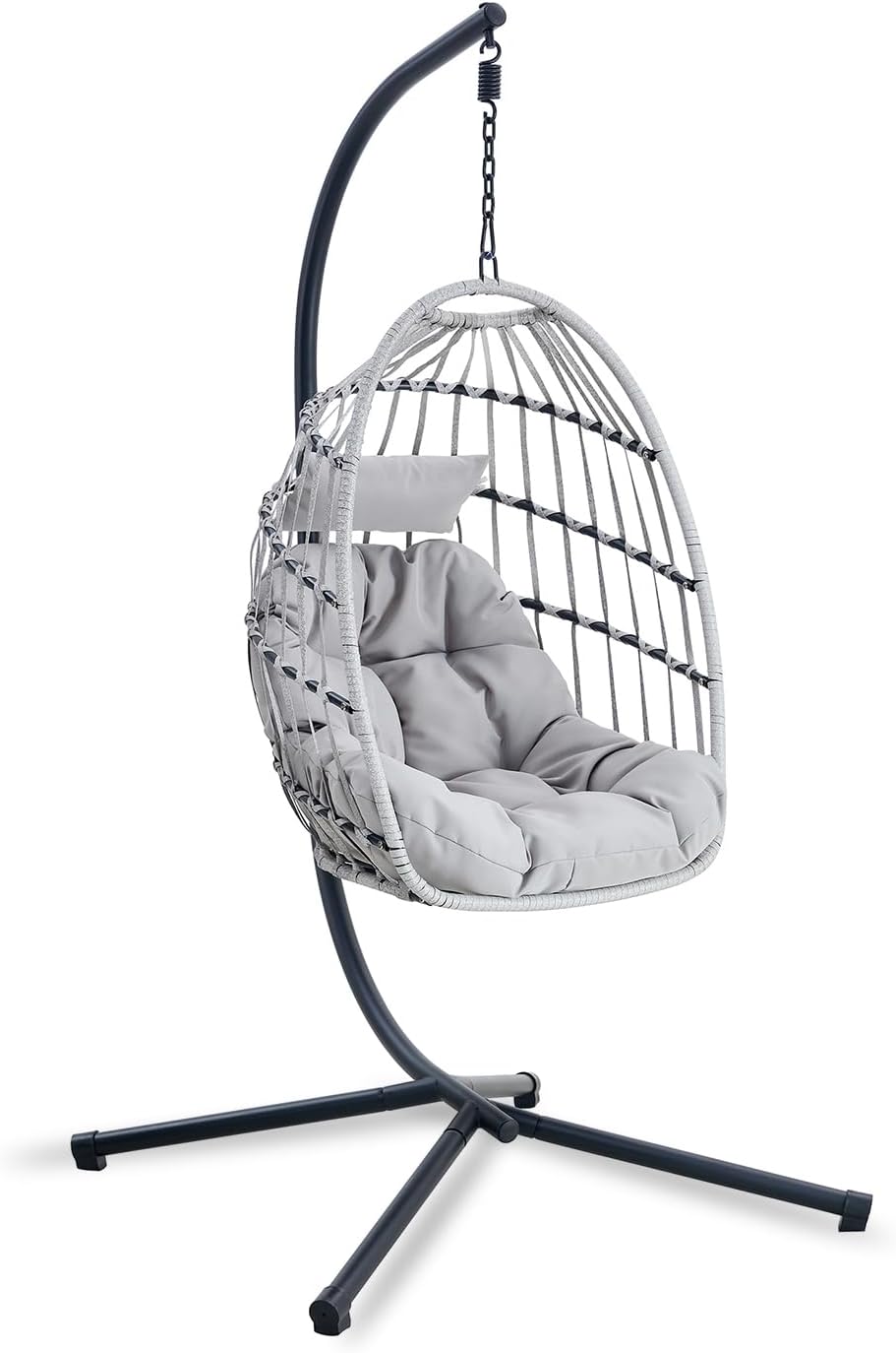 Sedia a uovo sospesa con supporto, sedia a dondolo pieghevole per giardino e camera da letto, comoda sedia amaca per patio grigio chiaro mobili per relax allaperto-Warmthure