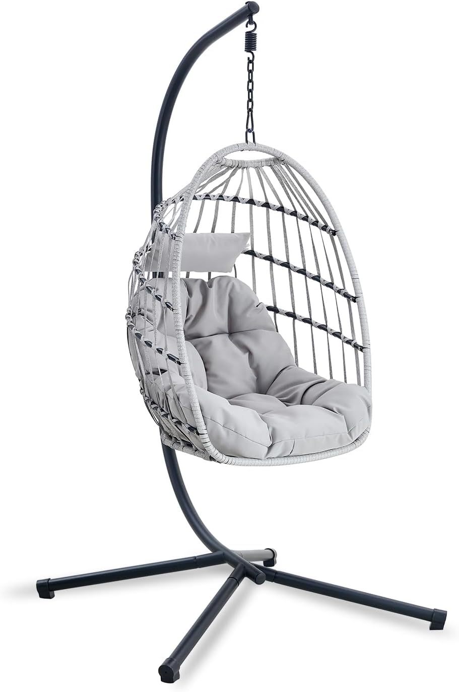 Sedia a uovo sospesa con supporto, sedia a dondolo pieghevole per giardino e camera da letto, comoda sedia amaca per patio grigio chiaro mobili per relax allaperto-Warmthure