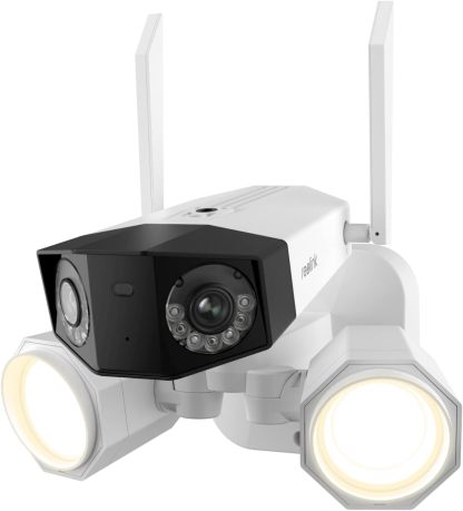 Reolink 4K Telecamera Wi-Fi Esterno con Doppio Obbiettivo 180 gradi Faretti, Videocamera WiFi a 2,4 5 GHz, Rilevamento di Uomo Veicolo Animale Domestico, Audio Bidirezionale, IP66, Duo Floodlight WiFi-Warmthure