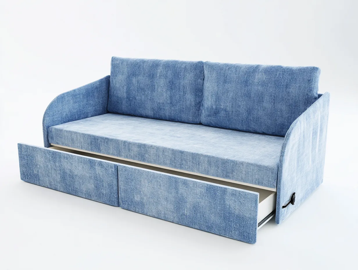 Divano letto-legno-tessuto-198x92x86 cm-blu-design moderno-Warmthure