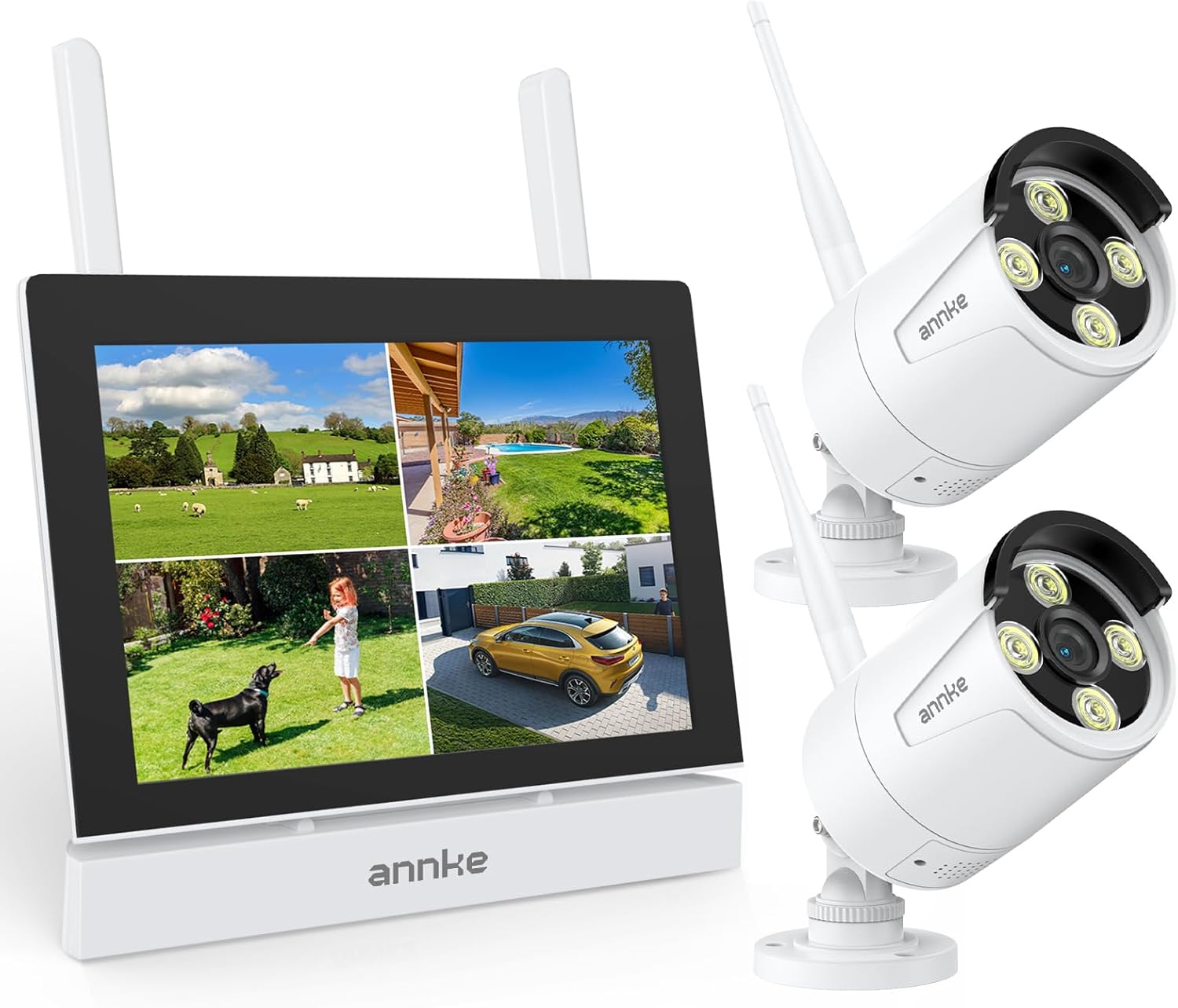 ANNKE Kit di Sorveglianza Wifi 3MP con Schermo LCD da 7 pollici, NVR WiFi 4CH 5MP con Touch Screen IPS e 2 Telecamere IP 3MP Esterni, Visione Notturna da 100ft,Audio Bidirezionale,Rilevamento del Movimento-Warmthure