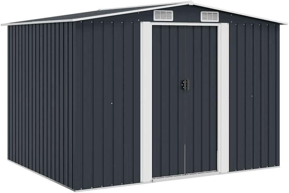 vidaXL Capanno per Attrezzi da Giardino Ventilato Ingresso a Scorrimento Robusto Casetta da Esterno Magazzino Antracite 257x205x178 cm in Acciaio-Warmthure