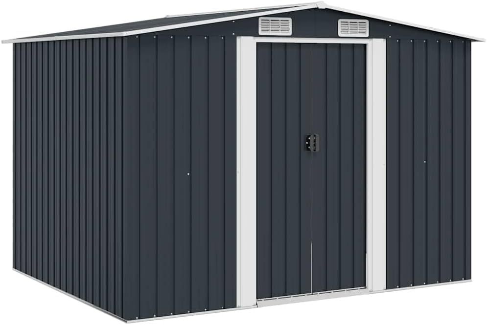 vidaXL Capanno per Attrezzi da Giardino Ventilato Ingresso a Scorrimento Robusto Casetta da Esterno Magazzino Antracite 257x205x178 cm in Acciaio-Warmthure