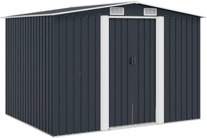 vidaXL Capanno per Attrezzi da Giardino Ventilato Ingresso a Scorrimento Robusto Casetta da Esterno Magazzino Antracite 257x205x178 cm in Acciaio-Warmthure