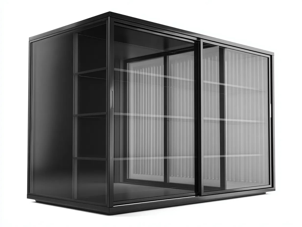 Vetrina-legno-vetro-162x45x88 cm-nero-design moderno-Warmthure