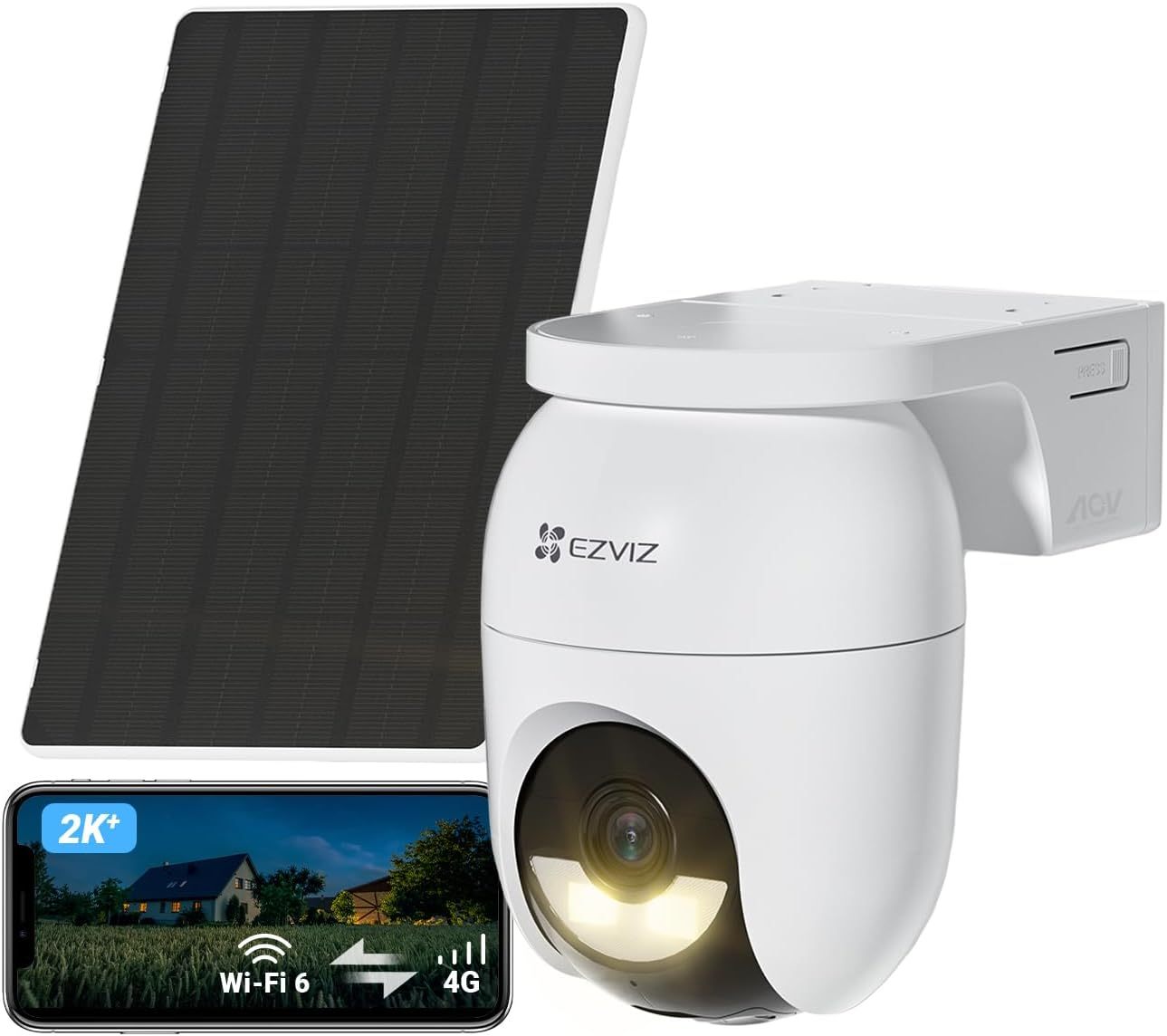 EZVIZ CB8 Lite 4G LTE Telecamera Esterno Senza Fili, 2K 4MP 360 gradi PTZ Telecamera Batteria con Panello Solare, Rilevamento di Persone Veicoli, Modalita AOV, Visione Notturna a Colori, Difesa Attiva-Warmthure