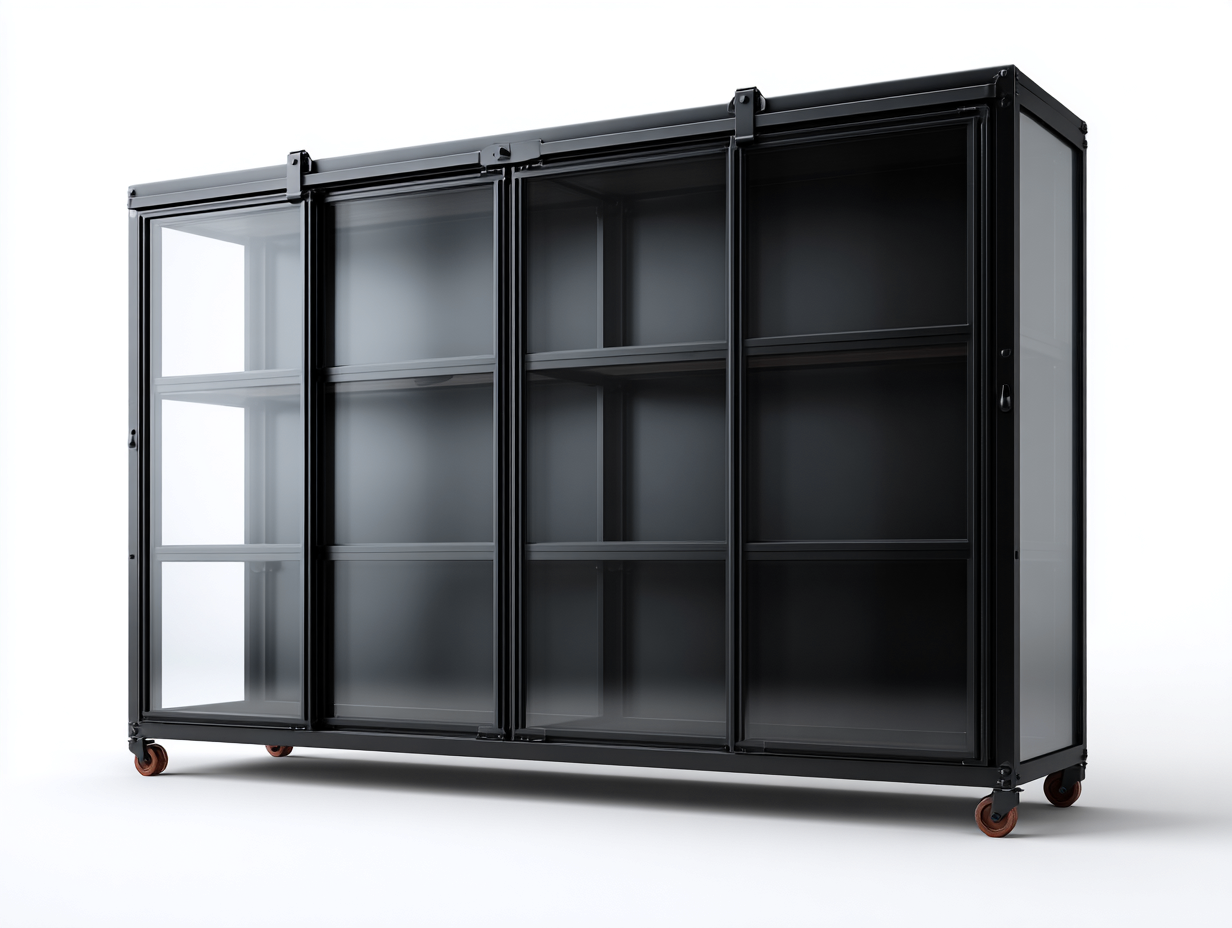 Vetrina-metallo-vetro-180x45x120 cm-nero-design industriale-Warmthure