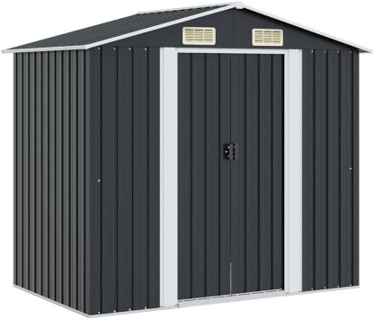 vidaXL Capanno per Attrezzi da Giardino Ventilato Ingresso a Scorrimento Robusto Casetta da Esterno Magazzino Antracite 204x132x186 cm in Acciaio-Warmthure