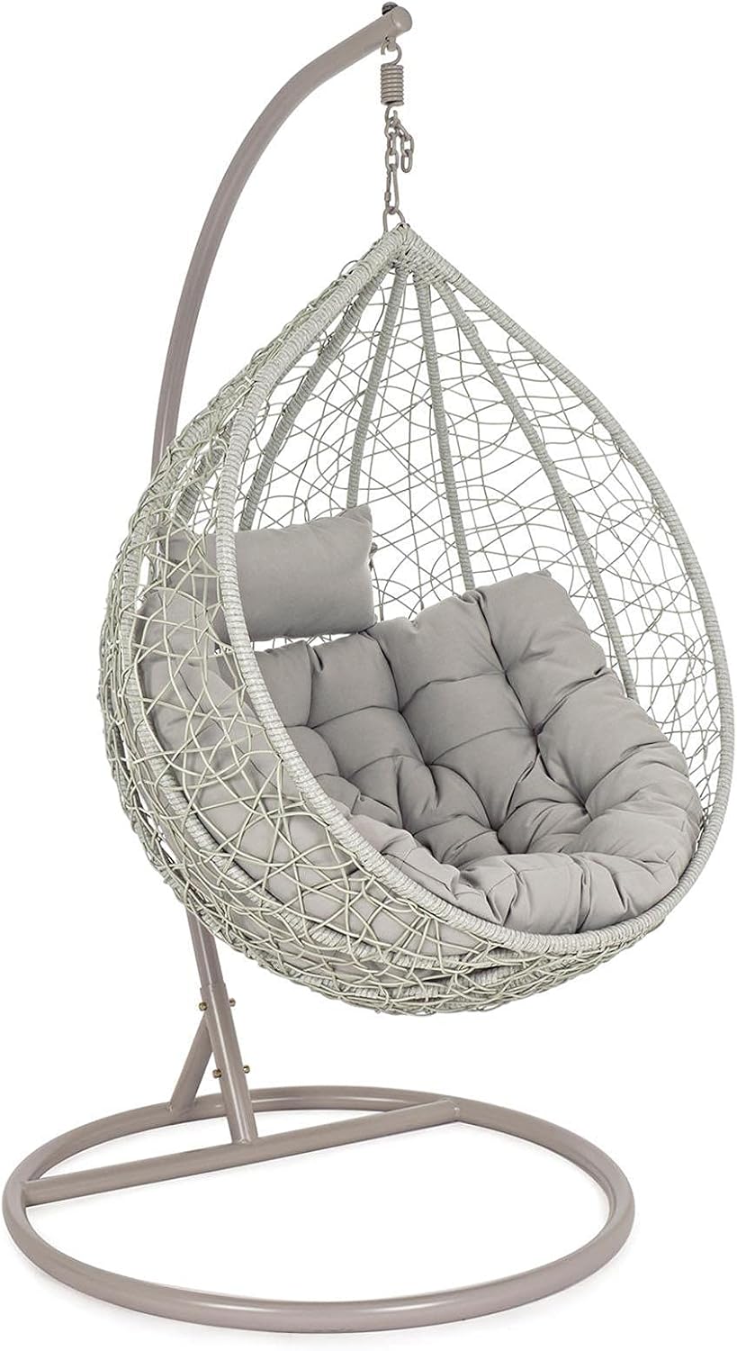 Poltrona sospesa Zaffiro in Metallo E HULARO con Cuscino Morbido Grigio-Warmthure