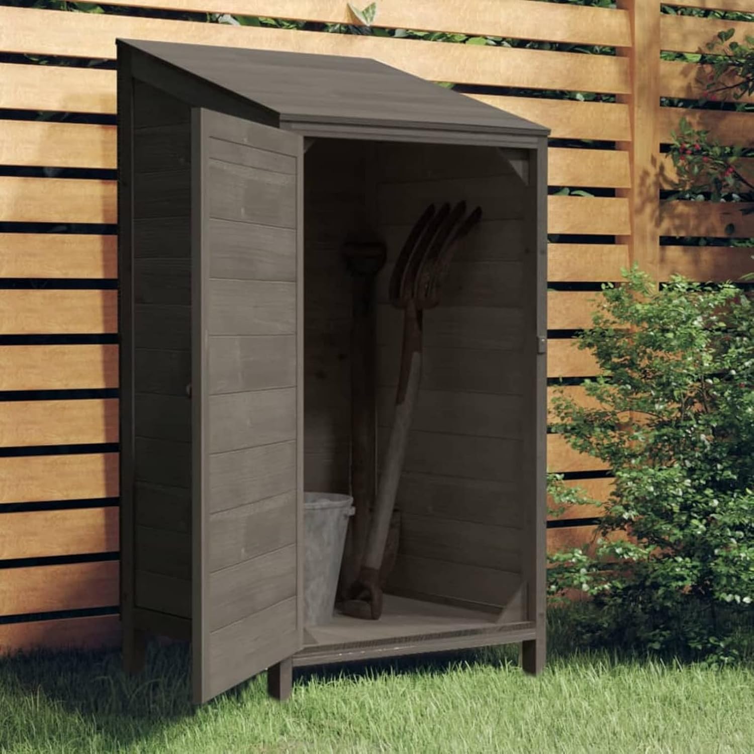 ARKEM Casetta da Giardino per Attrezzi, Capanno in Lamiera dAcciaio con Tetto Inclinato, Ripostiglio per Attrezzi con Porte Scorrevoli per Giardino,Capanno da Giardino Antracite 55x52x112 cm Legno Ma-Warmthure