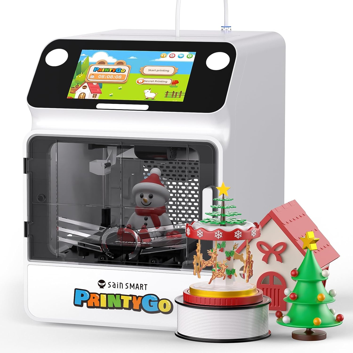 Stampante 3D PrintyGo Mini per bambini, stampante autolivellante da 600 mm s per principianti con touch screen da 5 pollici, design sicuro per bambini, controllo Wi-Fi app, regalo di apprendimento STEM-Warmthure