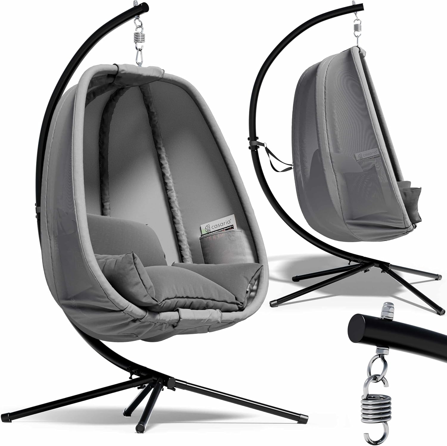 Casaria Sedia a Dondolo da Esterno ed Interno con Telaio 2 Tasche Laterali con Cuscino Poltrona Sospesa XXL con Capacita 150 kg Stabile Resistente-Warmthure