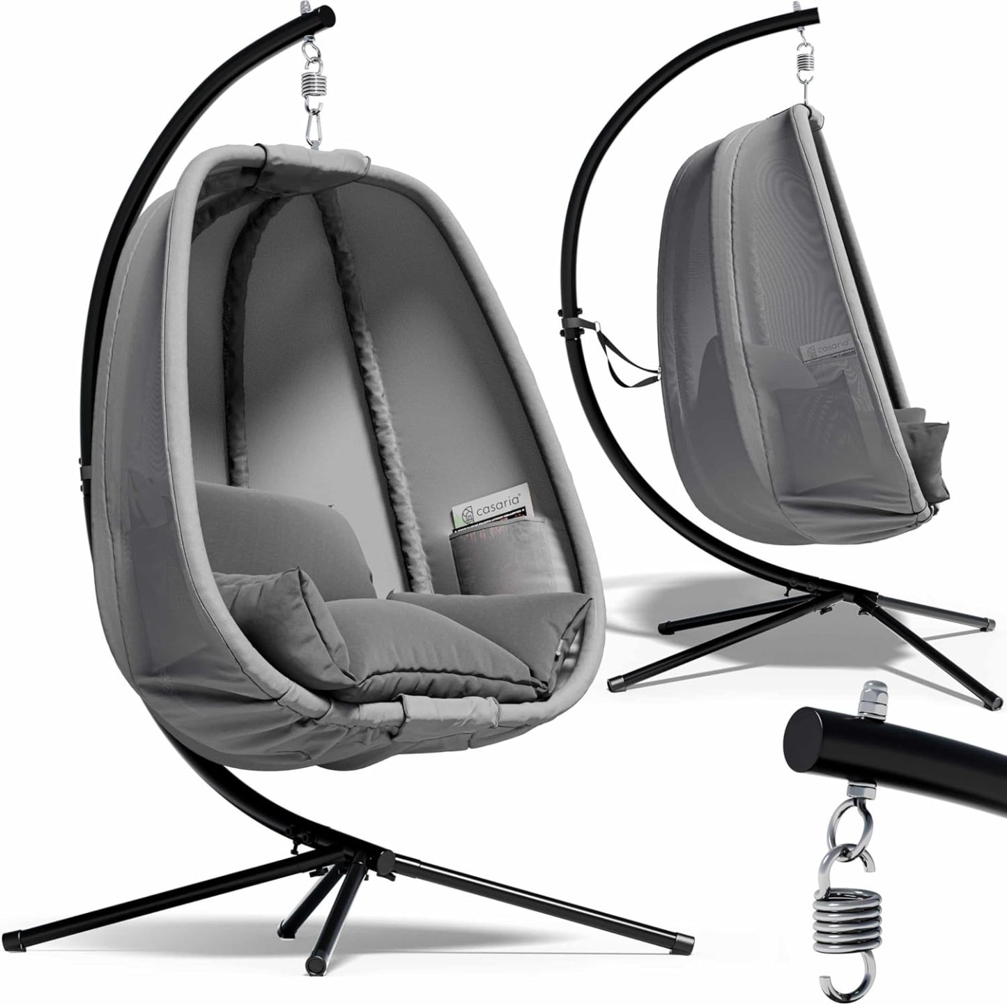 Casaria Sedia a Dondolo da Esterno ed Interno con Telaio 2 Tasche Laterali con Cuscino Poltrona Sospesa XXL con Capacita 150 kg Stabile Resistente-Warmthure