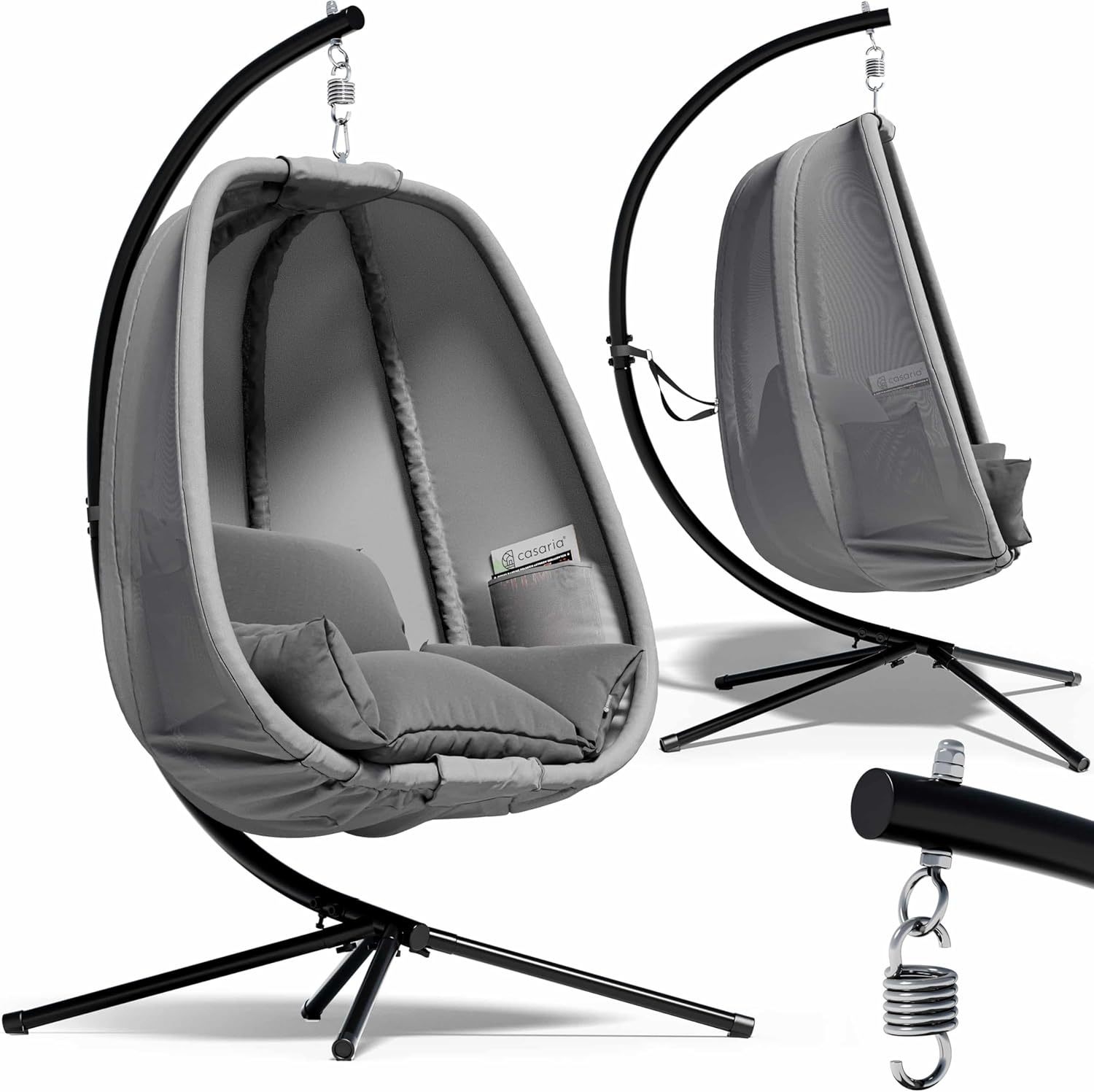 Casaria Sedia a Dondolo da Esterno ed Interno con Telaio 2 Tasche Laterali con Cuscino Poltrona Sospesa XXL con Capacita 150 kg Stabile Resistente-Warmthure