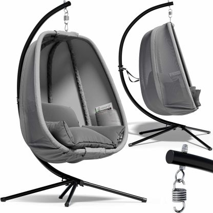Casaria Sedia a Dondolo da Esterno ed Interno con Telaio 2 Tasche Laterali con Cuscino Poltrona Sospesa XXL con Capacita 150 kg Stabile Resistente-Warmthure