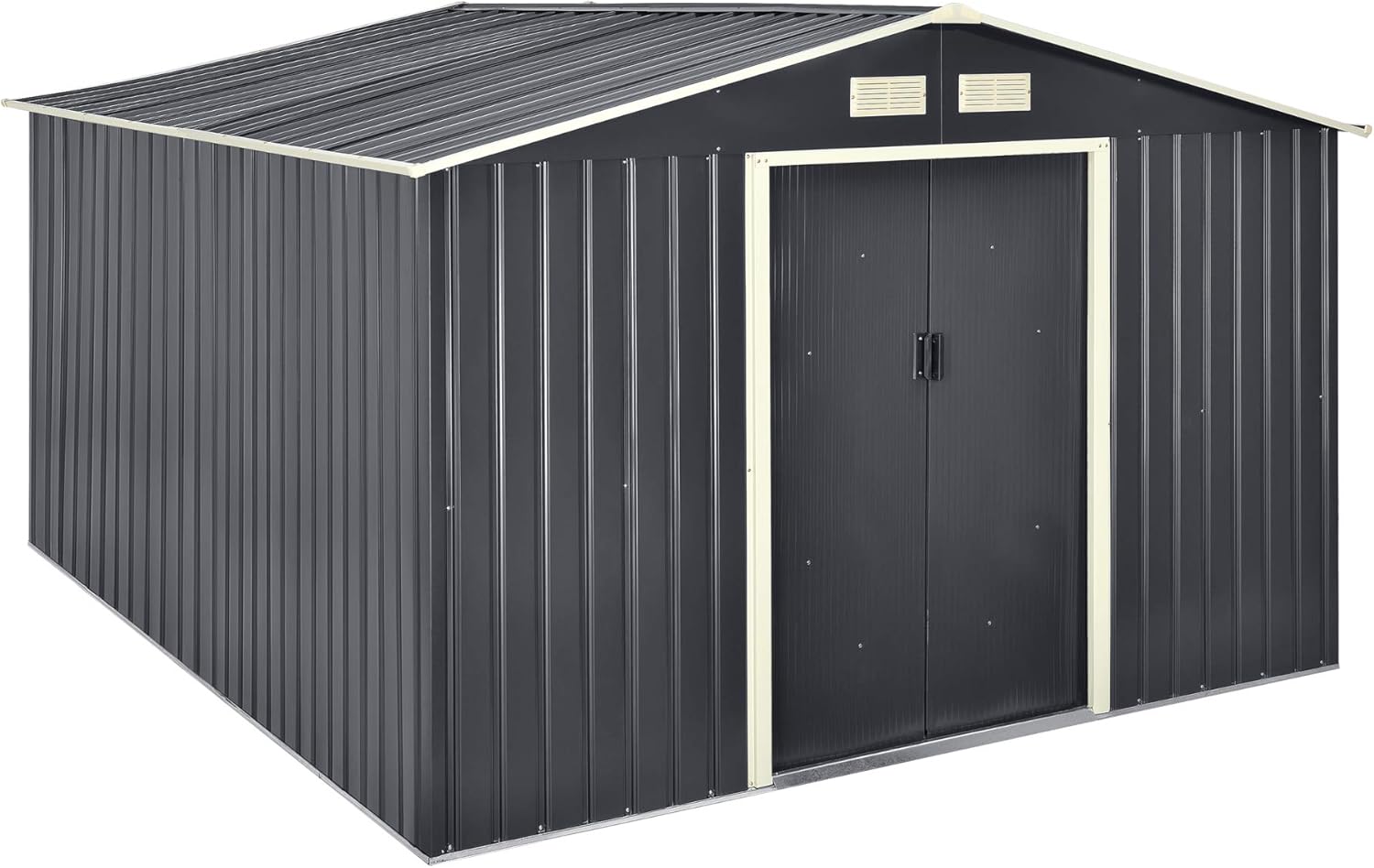 en.casa Casetta da Giardino 277x319x192 cm Box Organizzatore Deposito Stoccaggio in Lamiera Zincata con Cornice di Base in Metallo e Porte Scorrevoli - Grigio Scuro-Warmthure
