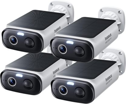 Baseus Security S1 Lite 4 Pezzi Telecamera Wi-Fi Esterno senza Fili Pannello Solare, IP67 Videocamera Sorveglianza Batteria 2K 135 gradi, Visione Colorata, Nessun Costo, Compatibile con Alexa e Google-Warmthure