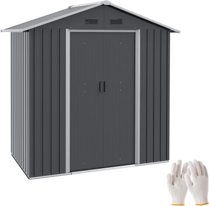 Outsunny Casetta da Giardino 1.8m2 in Lamiera dAcciaio con Doppia Porta Scorrevole e Sistema di Blocco, Capanno Attrezzi da Giardino con 4 Prese dAria, Grigio Scuro-Warmthure
