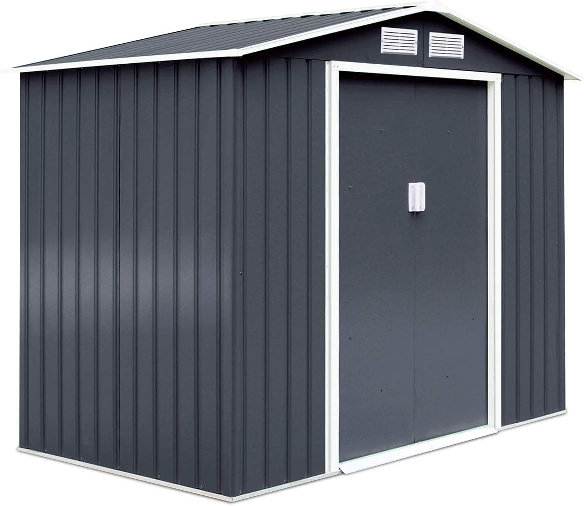RELAX4LIFE Casetta da Giardino per Attrezzi, in Lamiera dAcciaio e e Lamiera Zincata con Doppie Porte Scorrevoli, Tetto Inclinato, per Porta Attrezzi, Tosaerba F-Warmthure