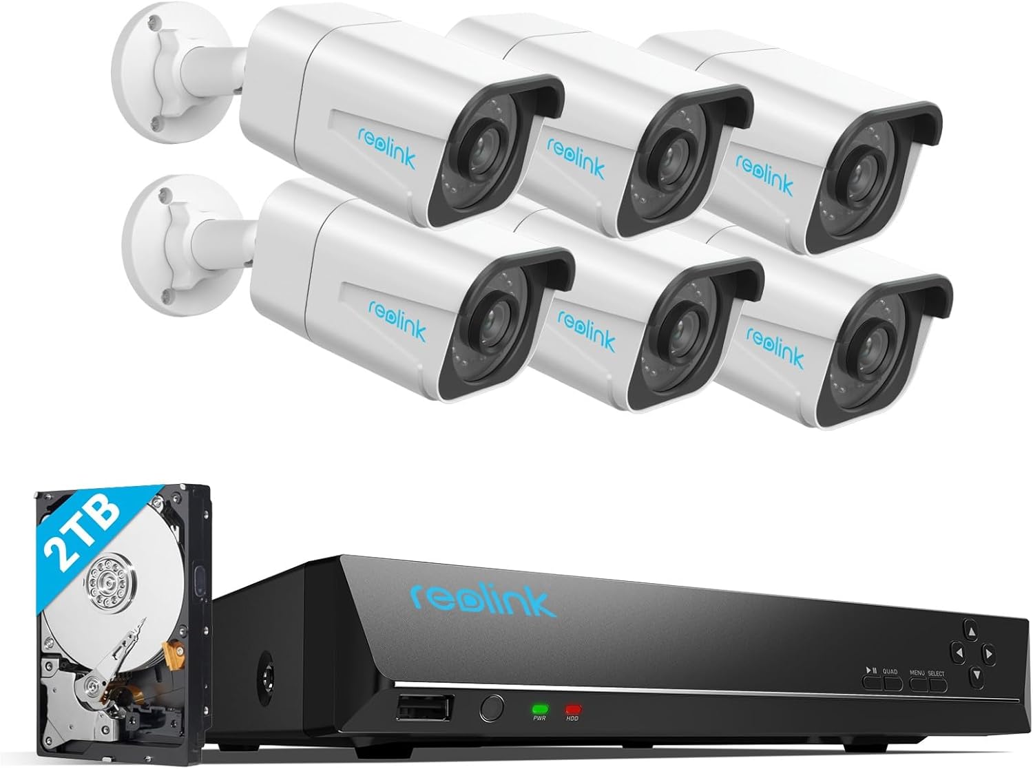 Reolink 4K Kit Videosorveglianza PoE, Rilevamento Intelligente di Uomo e Veicolo, 8CH 2TB NVR 6x Telecamera Esterno PoE Impermeabile, Visione Notturna Infrarossa 30m, Registrazione 24 7, RLK8-800B6-Warmthure