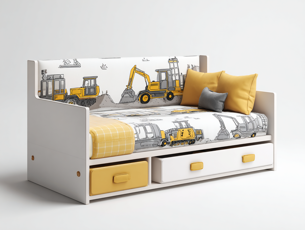 Divano letto-legno-MDF-198x92x86 cm-bianco/giallo-design moderno-Warmthure