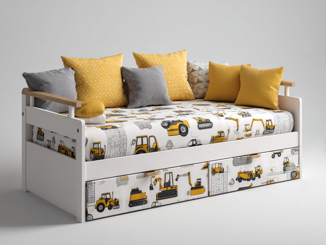 Divano letto-legno-MDF-202x94x87 cm-bianco/giallo-design moderno-Warmthure