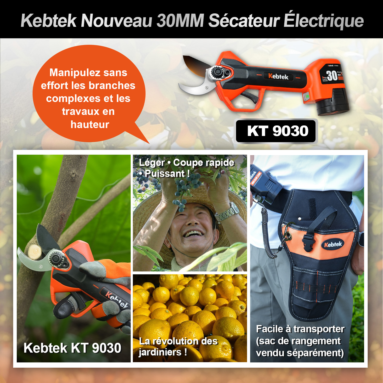 K-Pro 30 mm Sécateur à batterie KT9030 - Nouveau modèle 2025