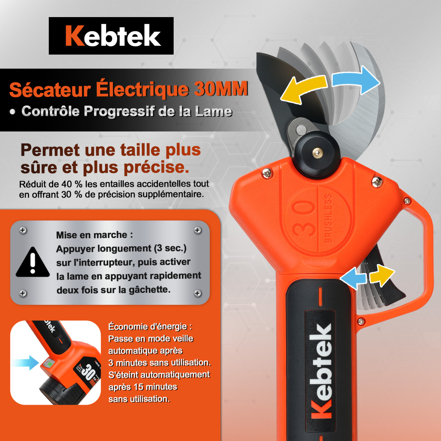 K-Pro 30 mm Sécateur à batterie KT9030 - Nouveau modèle 2025