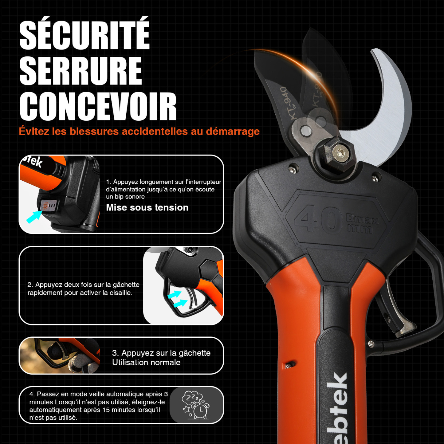 K-Pro 21V 40MM Sécateur à batterie KT940