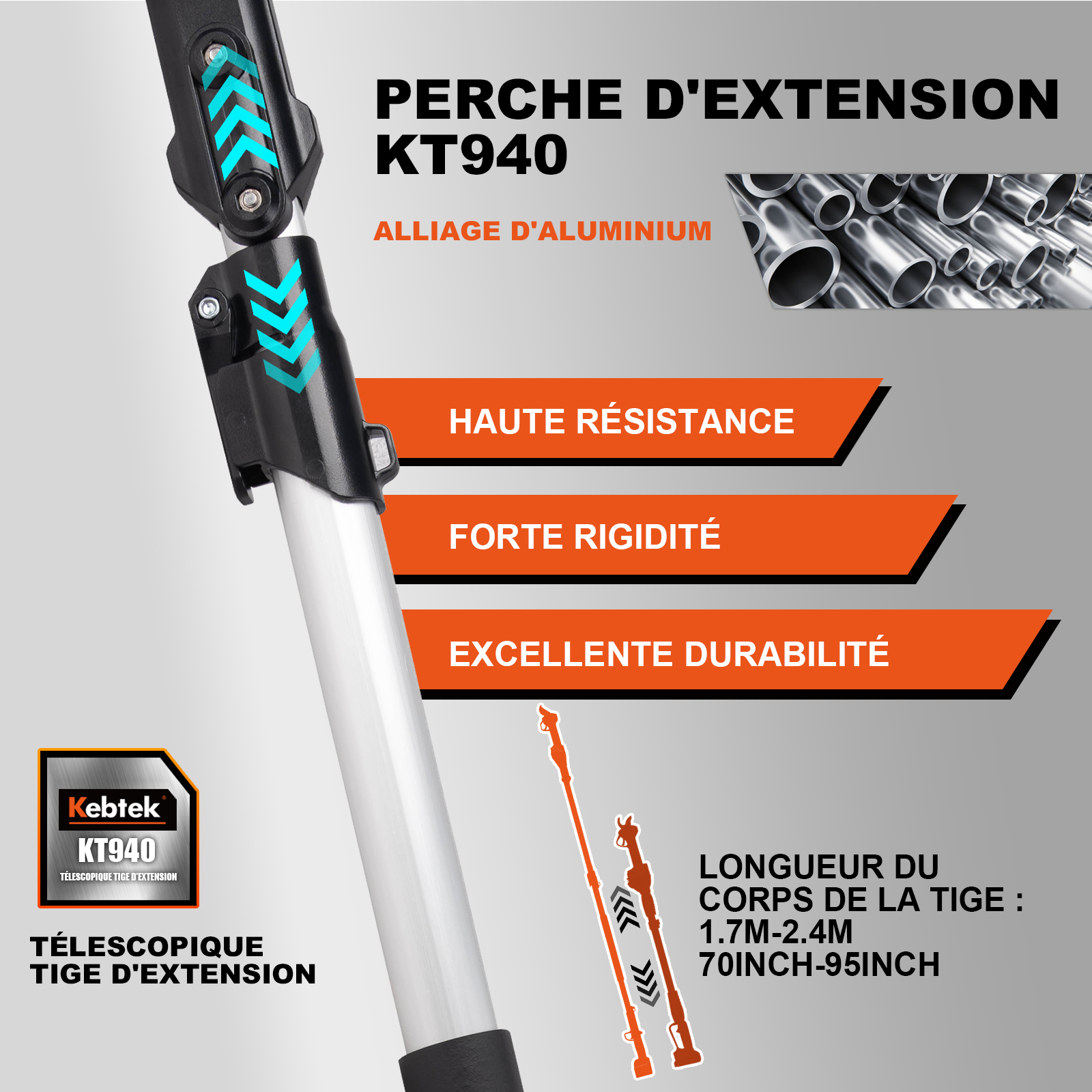 Perche Télescopique pour Sécateur KT940/ KT E-35/ KT9035/ KT933