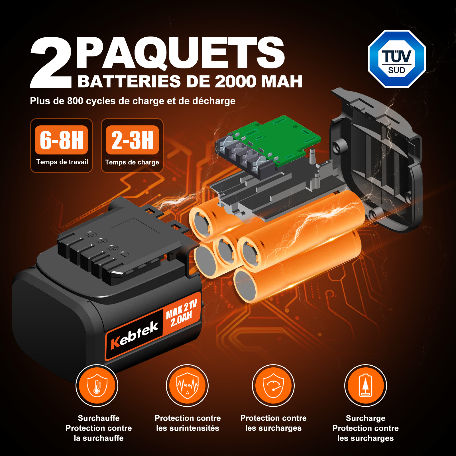 Kits de Sécateur sur Perche avec 2 Batteries, 35 mm, KT E-35-SET