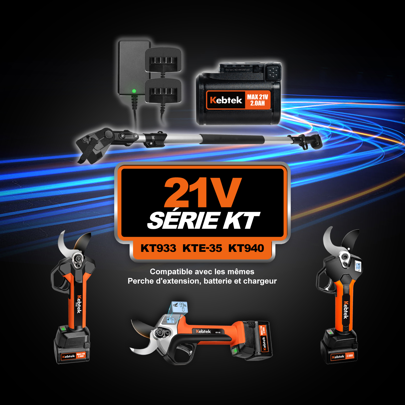 Chargeur 21 V pour sécateur électrique KT933/KTE-35/KT9035/KT940