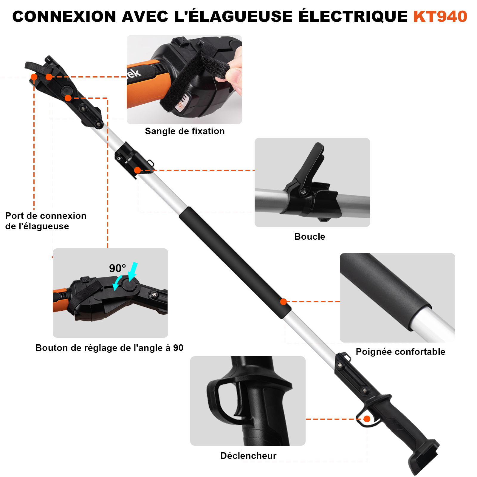 Kits de Sécateur sur Perche avec 2 Batteries, 40 mm, KT940-SET