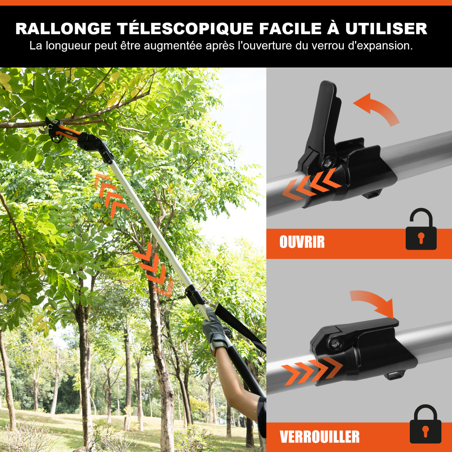 Kits de Sécateur sur Perche avec 2 Batteries, 40 mm, KT940-SET