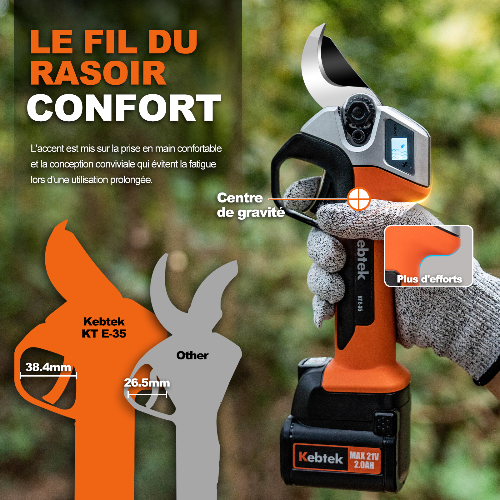 Kits de Sécateur sur Perche avec 2 Batteries, 35 mm, KT E-35-SET