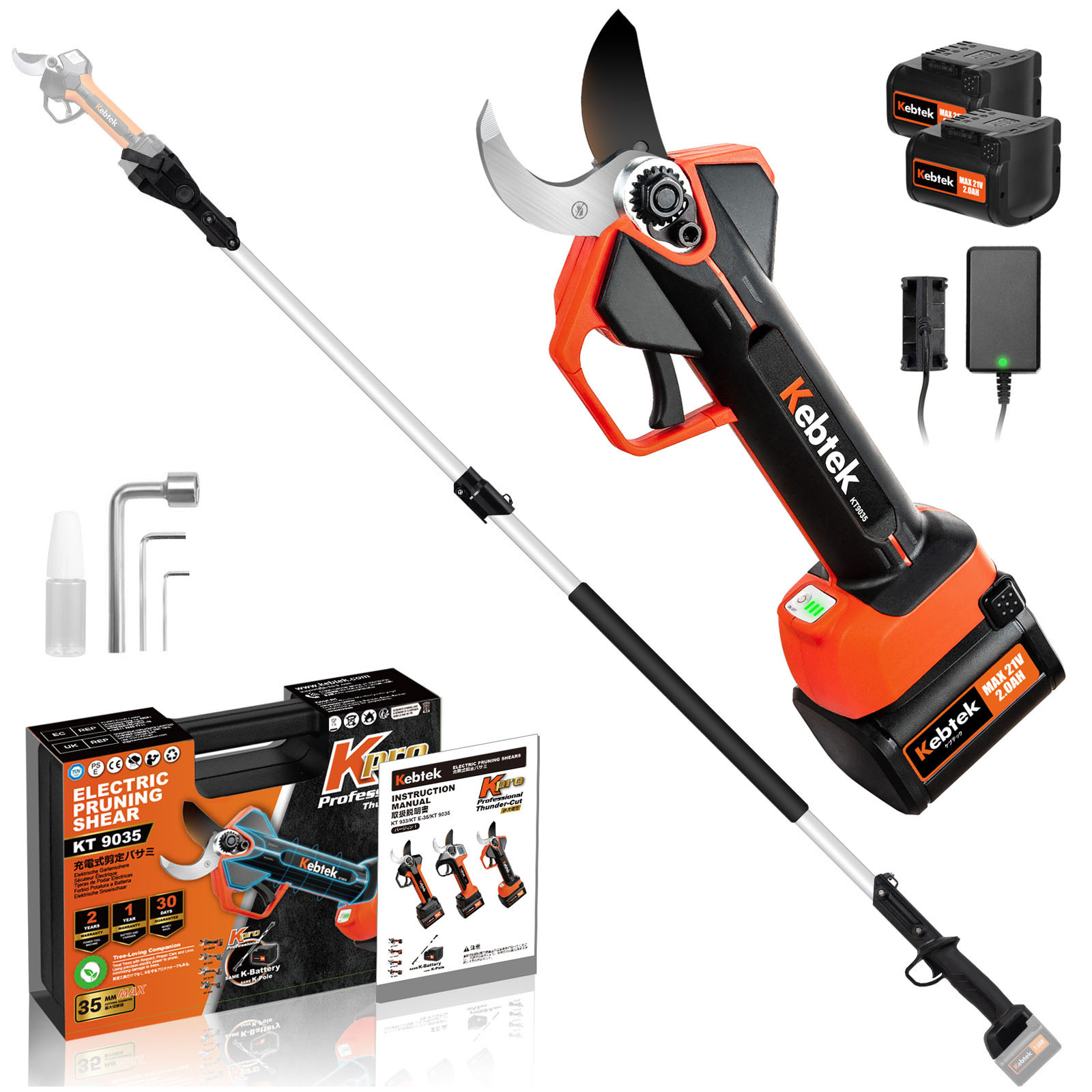 Kits de Sécateur sur Perche avec 2 Batteries, 35 mm, KT 9035-SET