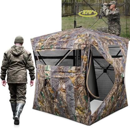 Hunting Blind 270°/360° See Through Ground Blinds with Silent Windows Carry Bag, Two Size Option Portable Hunting Tent for Deer Duck Turkey